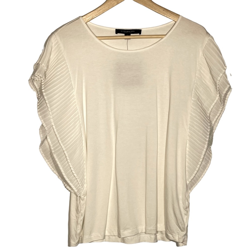NWT Marc New York Womens Size Large White Shirt Pleated Sleeves Christma…